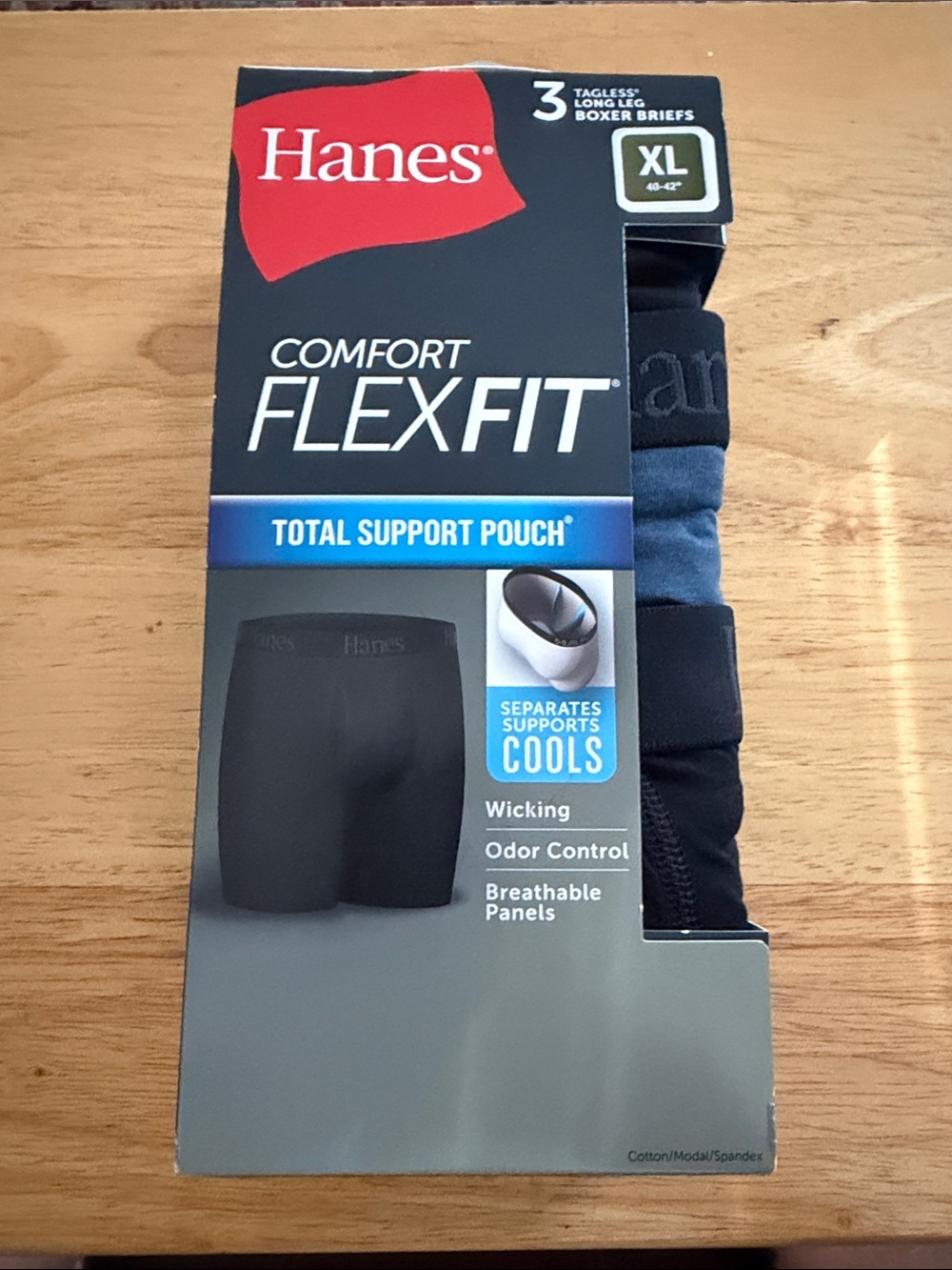 Hanes FlexFit Comfort Boxer Briefs - Black & Blue - XL (3 Pack)